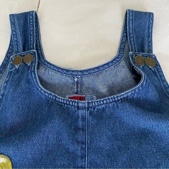 SunBelt Denim overalls Painted white daisies Front pockets Decorative buttons S - Picture 7 of 14